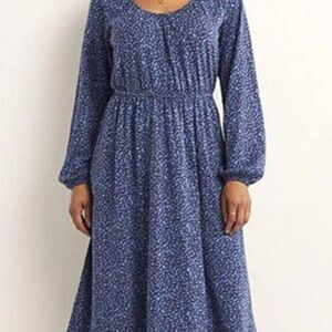 Boden Scoop Neck Jersey Midi Dress in Blue print sz 2P